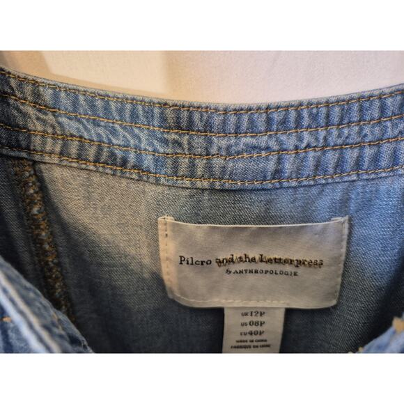 Anthropologie Pilcro Womens Blue Square-Necked Denim Jumpsuit US 8P - Picture 8 of 11